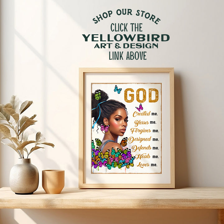 God Wall Decor for Black women - Women's empowerment Motivational poster, spiritual Inspirational Quote - positive Quotes Wall Decor for African Americans - Black Girl religious Christian Wall Art