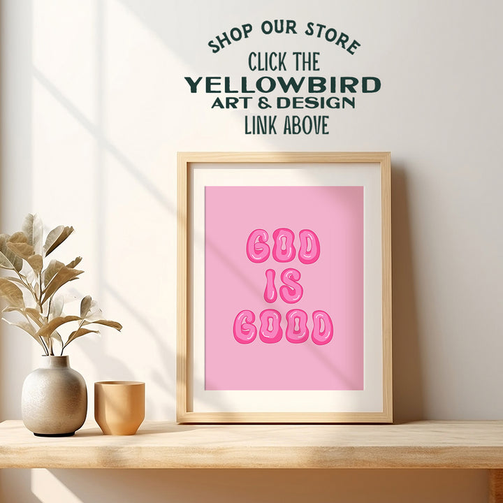 Pink Preppy Christian Wall Decor - God is Good Aesthetic Wall Decor for Women, Woman, Teen Girls - Vintage Retro Religious Gifts - Funky Chic Home Decor Trendy Stuff - 70s Cute Bedroom God Wall Decor