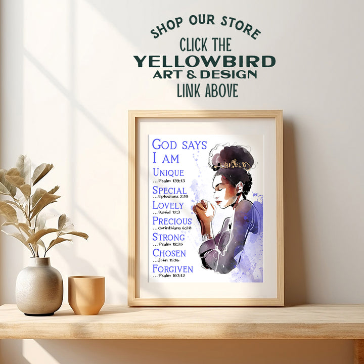 African American Women Inspirational Bible Verse Wall Art - Religious Decor for Black Girls, Teens Bedroom, Living Room, Dorm Apartment - Christian Scripture Poster - Motivational Encouragement Gifts