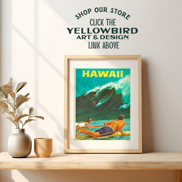 Hawaii Wall Decor - Surfing Wall Art - Surf Decor - Hawaiian Wall Decor - Tropical Wall Decor - Hawaiian Wall Art - Ocean Wall Decor - Vintage Travel Posters - 8x10 Picture