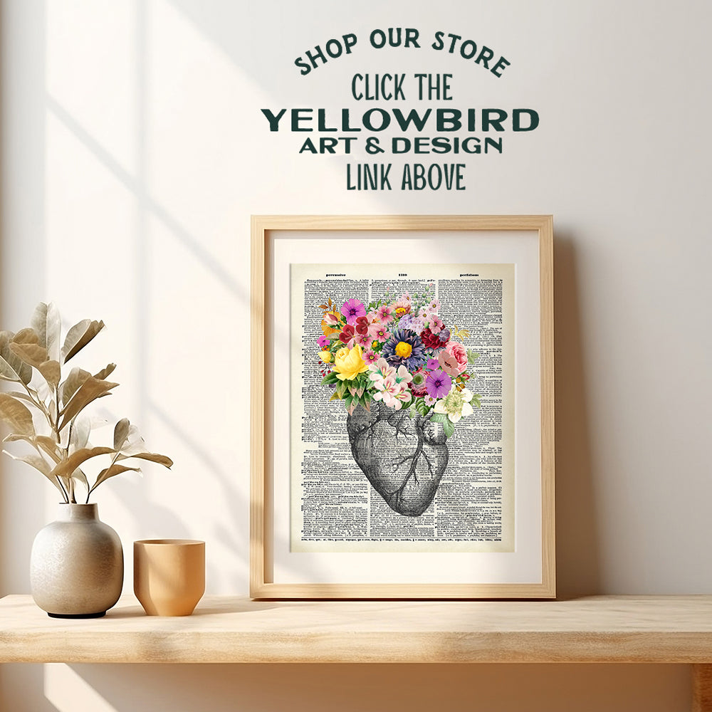 Heart Flowers Dictionary Decor - Wall Art Print - Steampunk Chic Home Decor for Medical Clinic, Dr Office- Great Gift for Doctors, Cardiologists, Nurses - Unframed 8x10 Vintage Photo