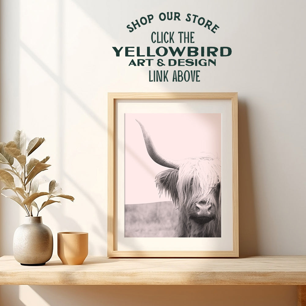 Highland Cow Decorations - Boho Farmhouse Cow Gift for Women - Cow Wall Decor for Bedroom, Living Room, Home, Kitchen, Bathroom, Apartment, Office - Cute Scottish Cow Wall Art - Pink Photo Picture