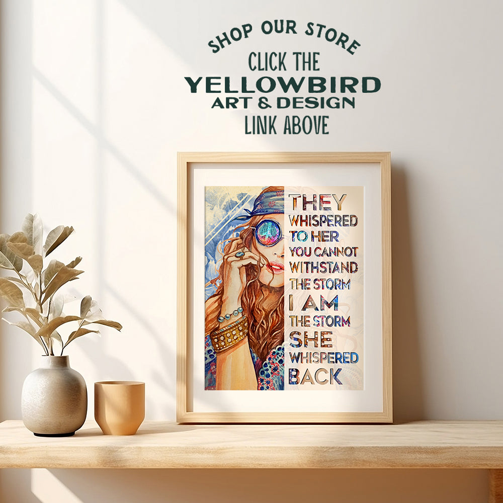 Inspiration Hippie Boho Wall Decor - She Whispered Back I Am The Storm - Positive Quotes Wall Decor - Motivational poster - Boho-chic Living room Bedroom Wall Art for Women - Inspirational Gifts