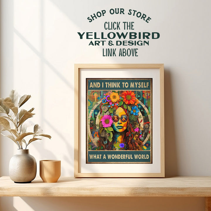 Boho Living room Decor - Positive Quotes Wall Art & Decor - Hippie Room Decor - Psychedelic Wall Art - Wonderful World - Bohemian Wall Art - Boho-chic Poster - Bedroom Decor for Women, Teens Room