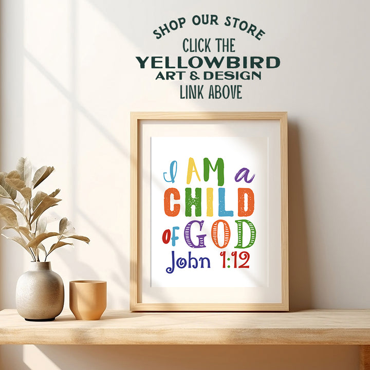 Childrens Bible Verse Wall Art, Religious Wall Decor - Child of God, John 1:12 - Scripture Wall Decor for Kids Bedroom, Girls, Boys Room - Christian Gifts - Unframed 8x10 Inspirational Poster Print