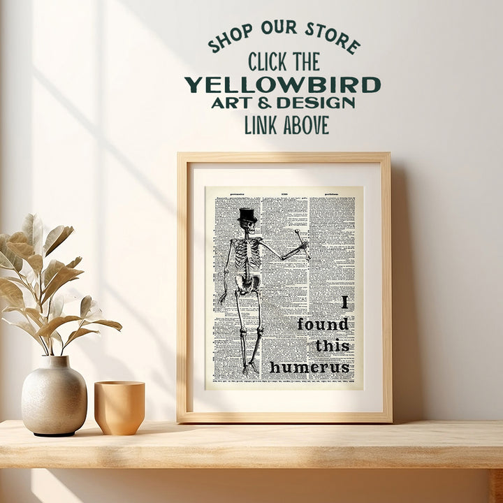 Funny Skeleton Dictionary Art Poster - 8x10 Upcycled Steampunk Home, Apartment or Wall Decoration, Room Decor for Home or Doctors Medical Office - Cool Unique Gift for Goth Fans - Picture, Print Photo