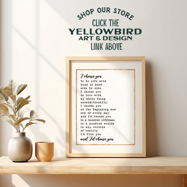 Love Quotes Wall Decor - I Choose You Wedding Anniversary Gifts for Women Wife, Bridal Shower Decorations - Bedroom Decor, Inspirational Wall Decor - Sentimental Boyfriend Gifts - Valentines Day Decor