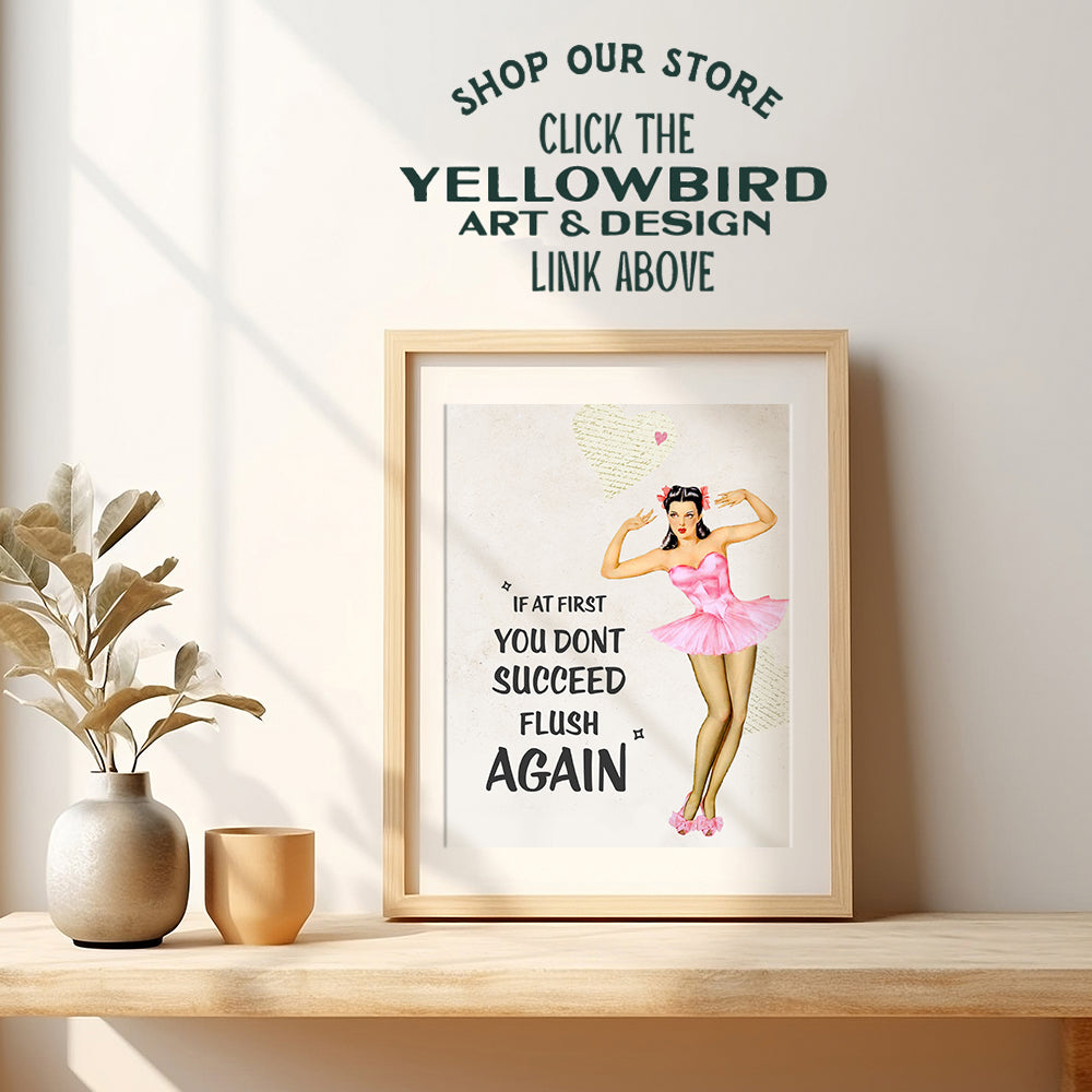 Pin-up Vintage Style Funny Bathroom Wall Art Print - 8x10 Home Decor for Bath - Great Unique Humorous Gift - Unframed Retro Poster Picture Decoration