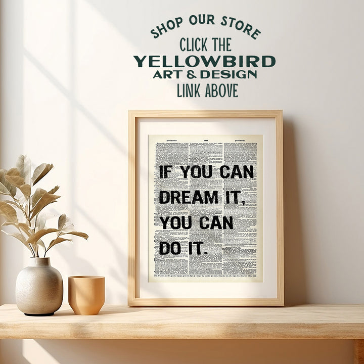 Quote Dictionary Art, Home Decor - Upcycled Wall Art Print, Poster - Motivational, Inspirational Room or Office decoration - Great Gift for Entrepreneurs, World Fans 8x10 Unframed print