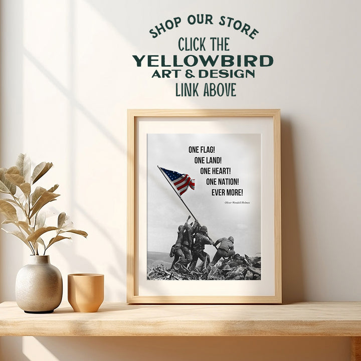 American Flag Wall Art - Marine Flag - Iwo Jima Wall Art Decorations - Marine Corps Photo - Patriotic Gifts for Men, Military Veterans - Office, Living Room, Den, Man Cave Home Decor - 8x10 Unframed