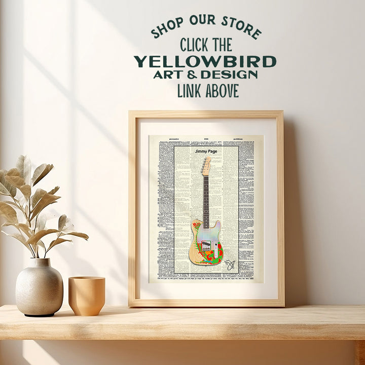 Jimmy Page Dragon Guitar Dictionary Wall Art Print - Vintage Upcycled Musician Poster - Unique Home Decor - Gift for Led Zeppelin Music Fans, 8x10 Photo Unframed