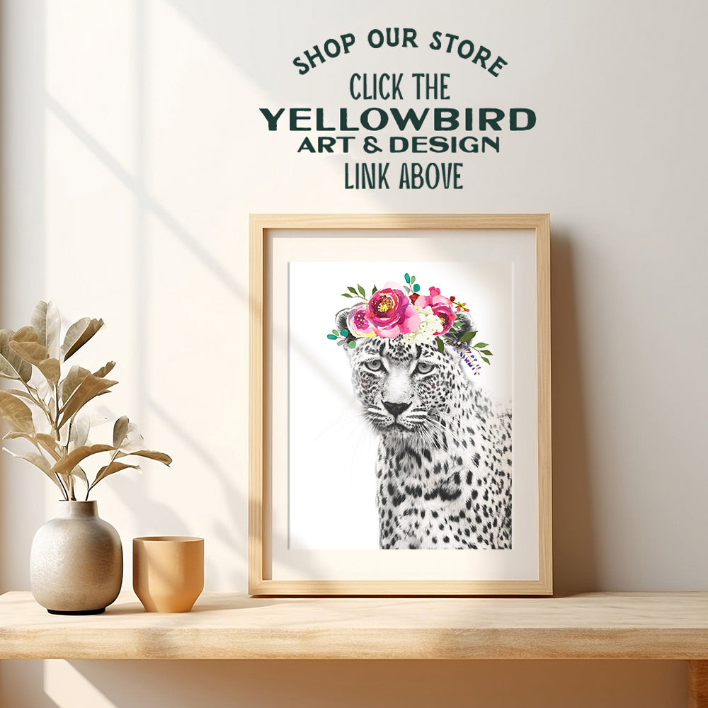 Leopard Print - Cheetah w/Flowers - Jungle Animal Floral Watercolor Wall Art Poster - Home Decor for Women, Girls, Teens or Kids, Room, Bedroom, Nursery - Cute Unique Baby Shower Gift - 8x10