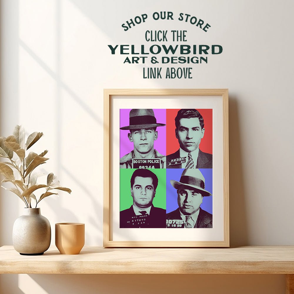 Mafia Gangster Warhol Style Wall Art Print - Gift for Mob, Godfather, Mobster, John Gotti, Whitey Bulger, Al Capone, Lucky Luciano Fan, Boys, Men- Funny Mugshot 8x10 Poster - Room, Home Decor