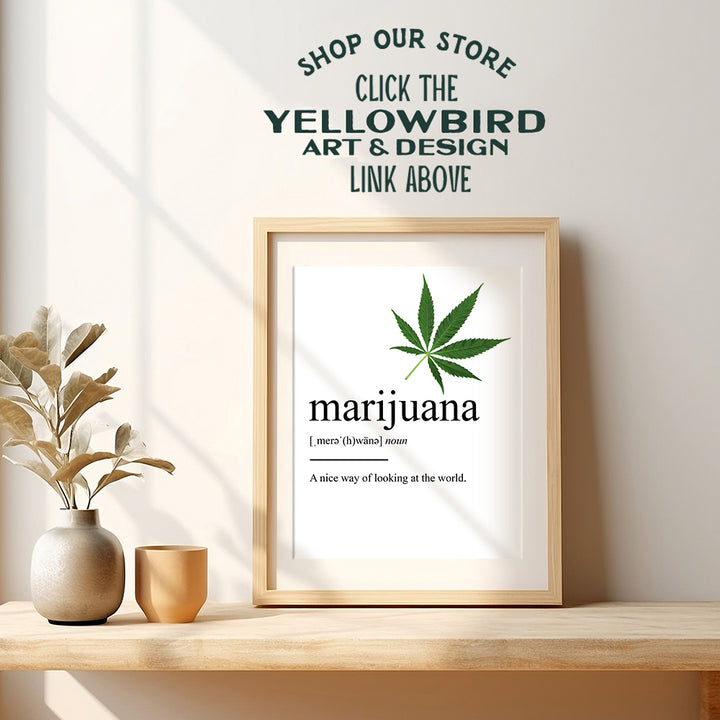 Marijuana Definition Wall Decor Picture Print - Funny 8x10 Room Decoration for Home, Apartment, Dorm, Bedroom - Gift for Pot, Weed, Ganja, Cannabis, CBD Fans, Potheads - Contemporary Art Poster