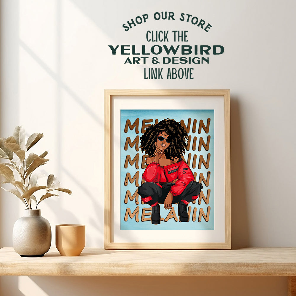 African American Black Wall Art & Decor - Black Woman Gifts - Black Culture - Black Pride - Melanin Queen - African American Women, Teens - Black Girl Magic - Afro Wall Art Poster - Light Blue Decor