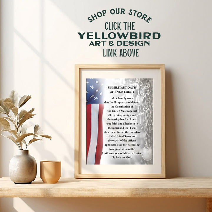 LARGE 11X14 - Oath of Enlistment Military Decor - American Flag Wall Art - Patriotic Room Decor - Veteran Wall Decor - Gift for Soldiers, Vets, Army, Navy, Air Force, Marine Corps, Men, Women - USA