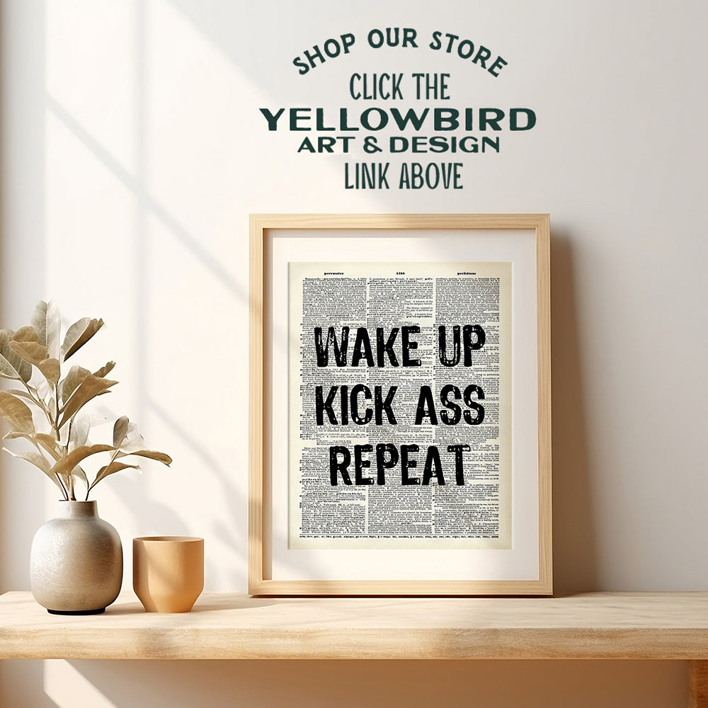 Motivational Wake Up Dictionary Art, Wall Decor Picture - 8x10 Upcycled Home Decoration Poster Print for Office, Apartment, Living Room, Gym, Studio - Inspirational Gift for Entrepreneur, Athlete