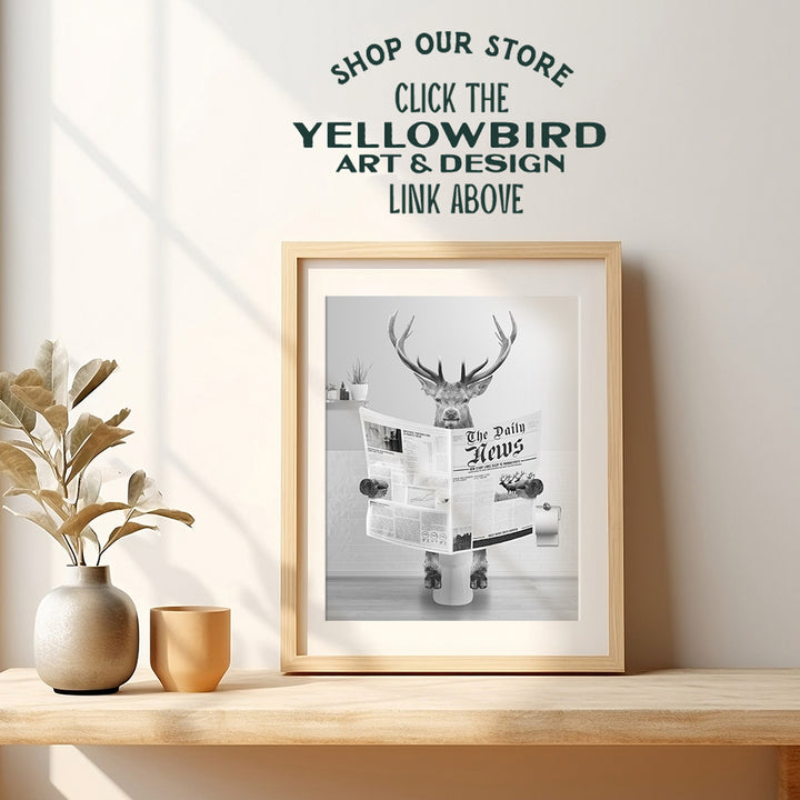 Bathroom Decor for Men - Bathroom Wall Art & Decor - Deer Wall Decor - Hunting Wall Decor - Elk Wall Decor - Funny Bathroom Decor for Women Kids - Bath Accessories - Cute Bathroom Decor UNFRAMED