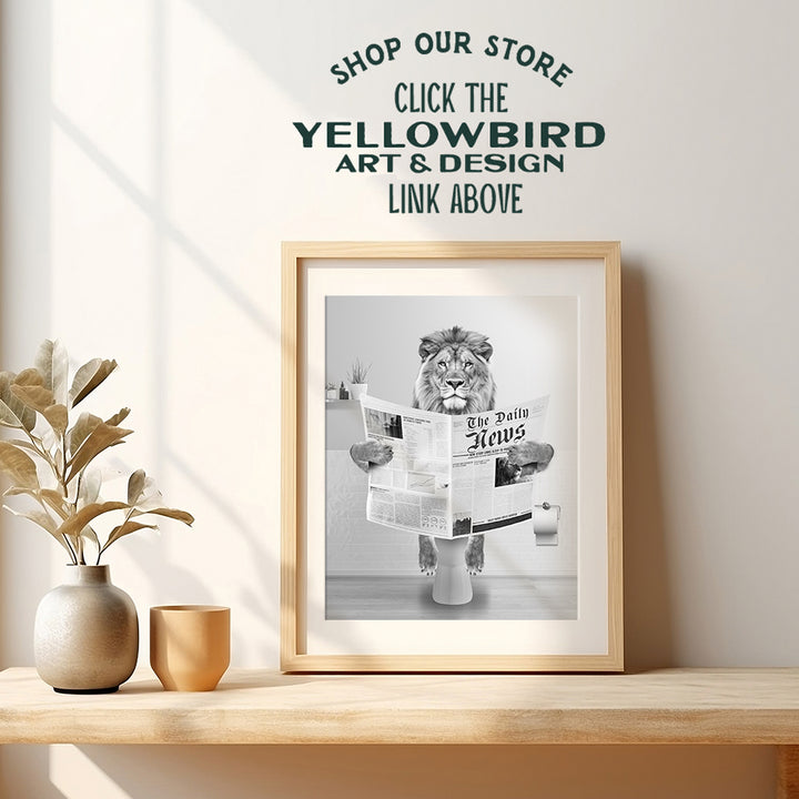 Kids Bathroom Pictures - Boys Bathroom Decor for Men - Lion Wall Art - Big Cat Wall Decor - Funny Bathroom Decor - Gray Bathroom Decor - small Bathroom Decor - Cute Bathroom Yellowbird Art & Design