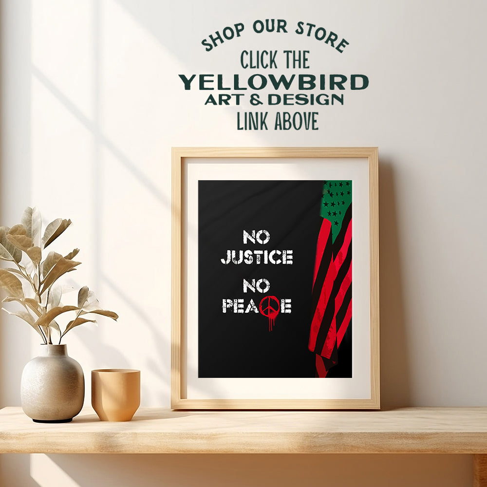 Black African American Wall Art - No Justice No Peace Motivational Quote Afro American Flag Poster - Civil Rights, Black Lives Matter Sign, Black Pride Decor - Inspirational Gift