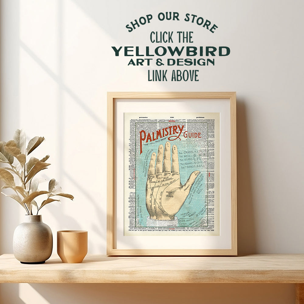 Vintage Palmistry Upcycled Dictionary Wall Art Decor - Retro 8x10 Home Decoration Picture for Living Room, Bedroom, Apartment - Gift for Psychic, Fortune Teller, Palm Reader, Clairvoyant, Occult Fan