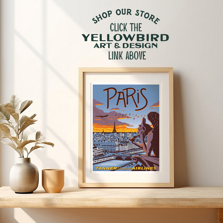 Paris Wall Decor - Vintage Airline Poster - Paris Decor for Bedroom, Bathroom, Kitchen, Living Room - Travel Decor - Travel Posters - Paris Room Decorations - Gift for French, France Fan, Francophile