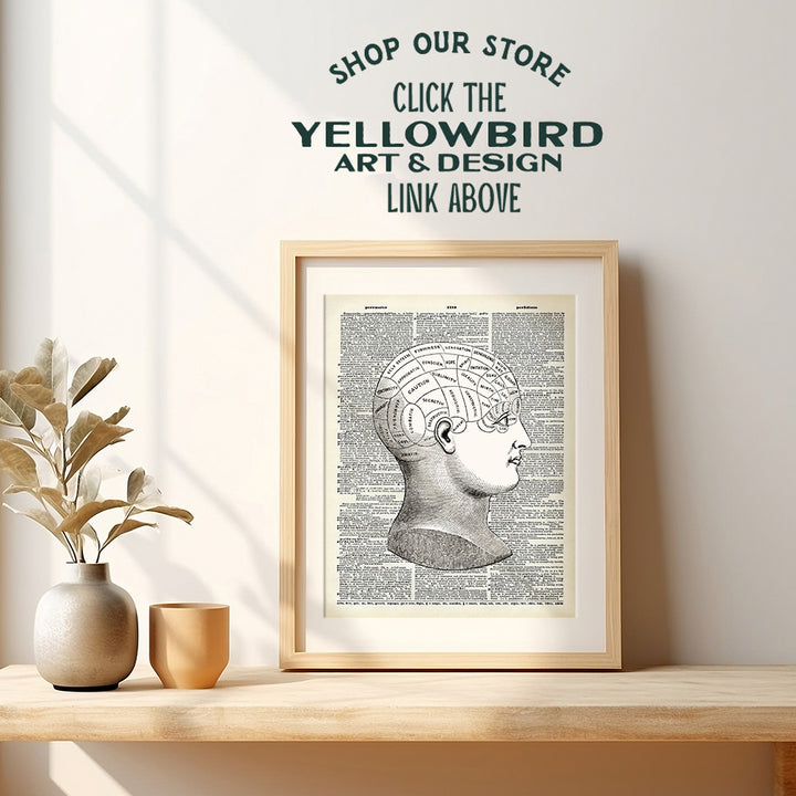 Phrenology Upcycled Dictionary Wall Art Print - Vintage 8x10 Unframed Photo - Great Gift for Steampunk and Human Anatomy Lovers - Cool Home Decor