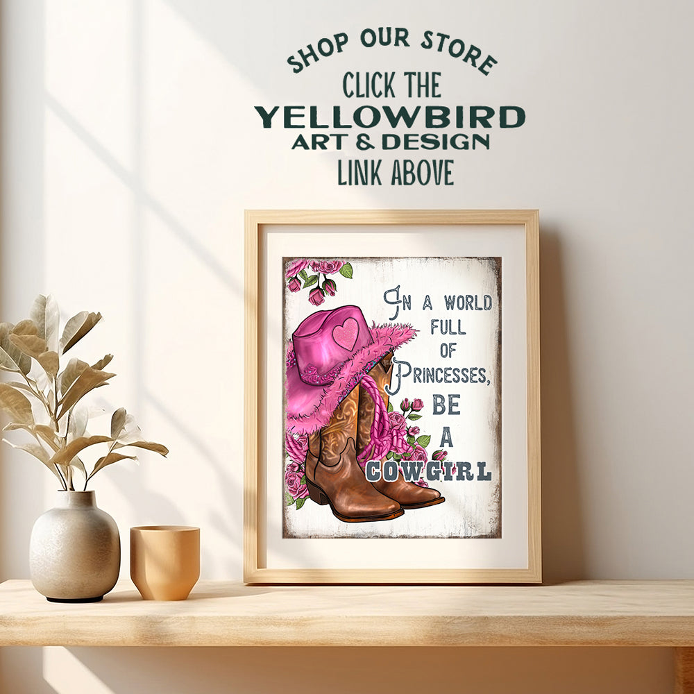 Pink Cowgirl Wall Art for Women - Cute Sayings Western Wall Decor - Inspirational Boho Living Room Decor, Bohemian Wall Decor for Women, Woman, Girls, Teens - Rustic Bathroom Decor Country Decorations