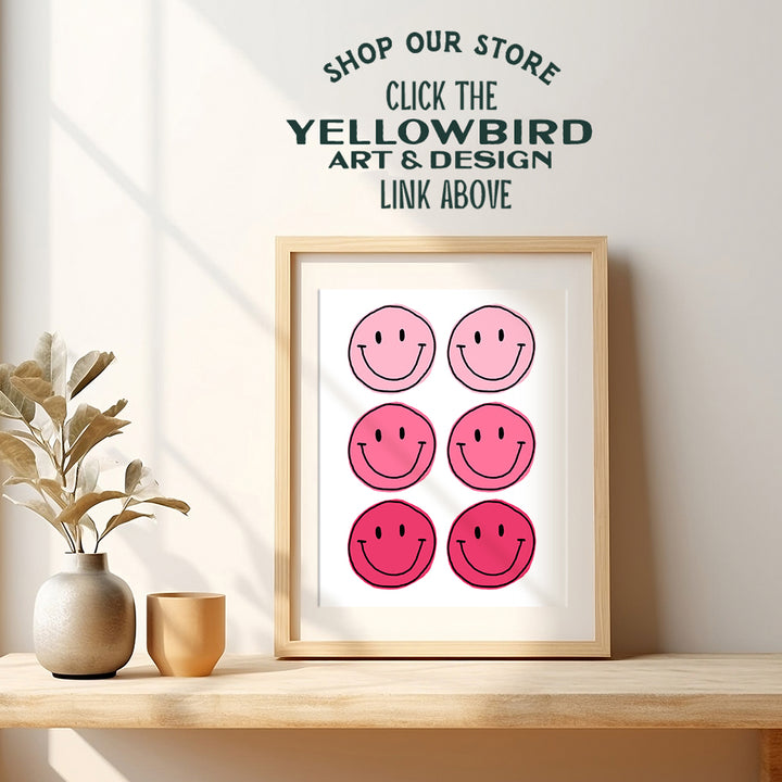 Trippy Smiley Face Wall Art - Pink Smile Preppy Room Decor Poster print - Dorm Room Decor - Contemporary art Aesthetic Indie Grunge Home Decor - Living room, Girls Bedroom Decor UNFRAMED 8X10