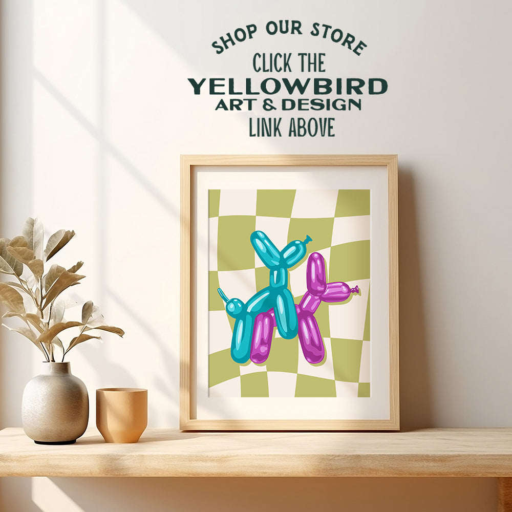 Pop art Mid-century Modern Wall Decor - funny Wall Decor - Teal Green Purple 70s Retro style Poster - Cute Aesthetic Room Decor - Trendy Preppy Room Decor - Modern art Balloon Dog Dorm Bedroom Decor