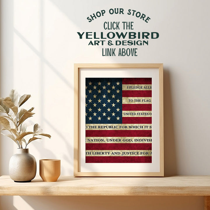 American Flag Pledge of Allegiance Patriotic Wall Art Picture - 8x10 Vintage Retro Rustic Home, Office or Apartment Decor for Living Room, Bedroom, Bar, Church - Gift for Patriots, America Fans