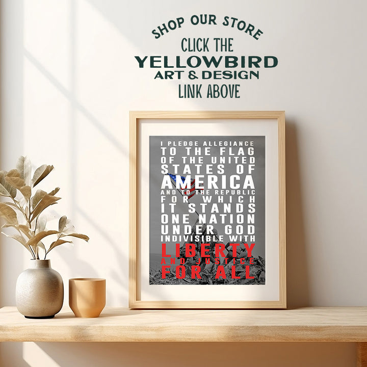 Pledge of Allegiance Patriotic Decor - 8x10 American Pride Wall Art Poster, Home, School, Office or Classroom Decoration - Unique Gift for Military Veterans, Vets, Teachers - Iwo Jima Flag Photo Print