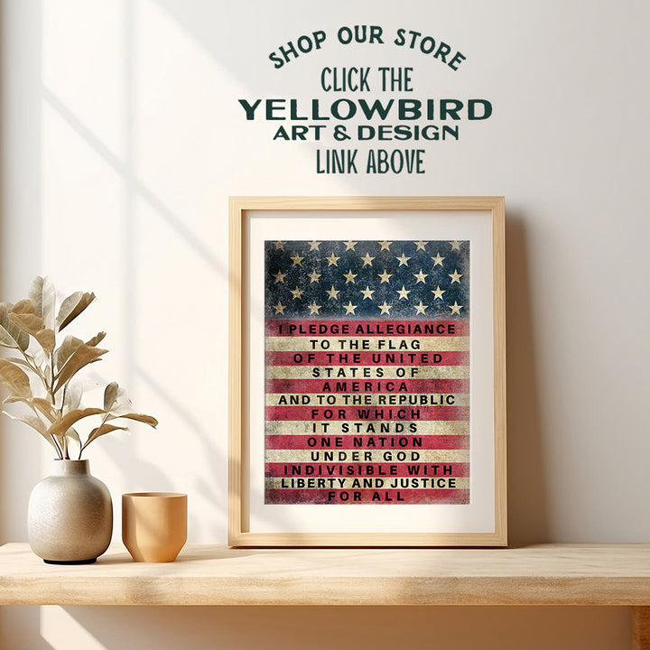 Patriotic American Flag Pledge of Allegiance Wall Art Print - Vintage Farmhouse Retro Home Decor - Great Gift for Military Veterans and 4th of July - Unframed 8x10 Photo