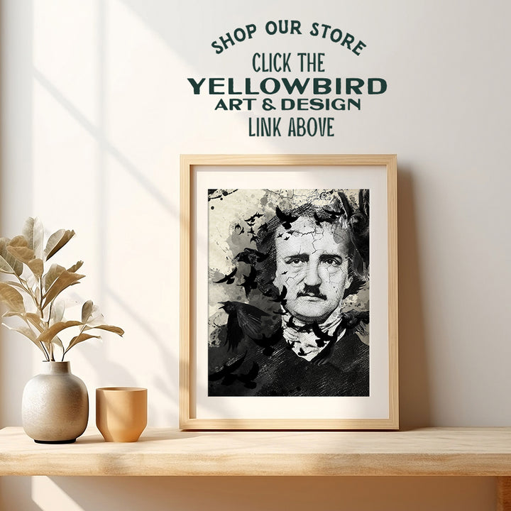 Edgar Allan Poe Poster - The Raven Gothic Wall Art Decor - Creepy Spooky Crow Home Decoration for Living Room, Apartment, Bedroom - Goth Gift for Men, Women, Wiccan, Halloween - 8x10 Picture Print