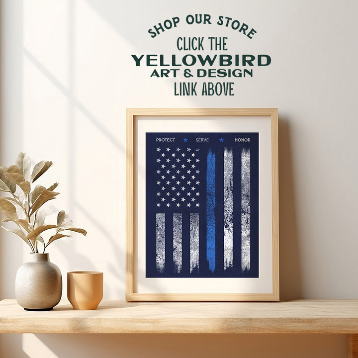 Police Flag Art Print - Rustic Wall Art Poster - Chic Home Decor for Office, Man Cave, Station, Gift for Police Officer, First Responder - 8x10 Photo Unframed