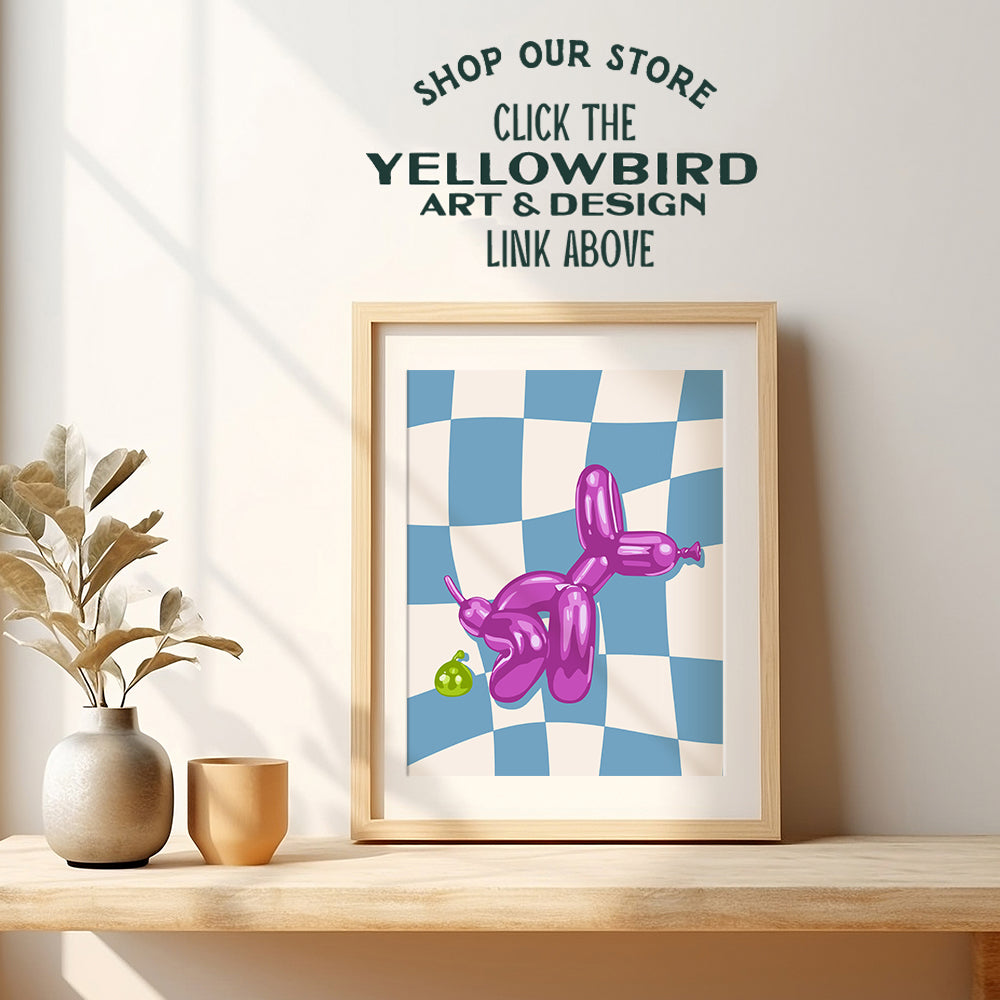 Cute Purple Blue Bathroom Accessories - funny Bathroom Decor for Women Men Kids - 70s 60s Funky Retro style Balloon Dog Mid-century modern Wall Decor - Modern art Trendy Aesthetic Room Decor Wall Art