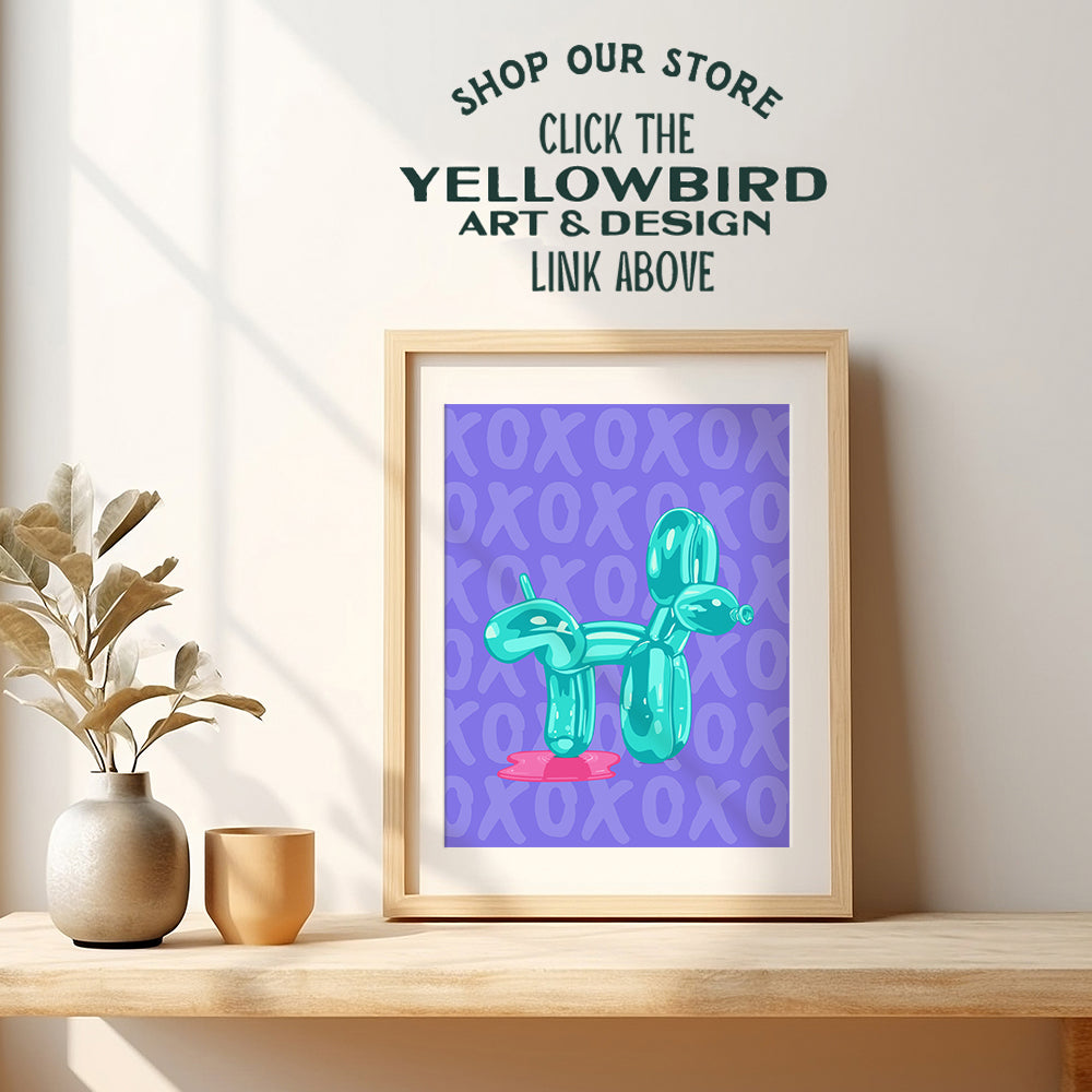 Purple Bathroom Accessories Bathroom Decor - Teal Blue Bathroom Wall Art - Balloon Dog Pop art Funky funny Wall Decor- Preppy Trendy Wall Decor - Cute Chic 80s X0 Minimalist Modern art Dorm Room Decor