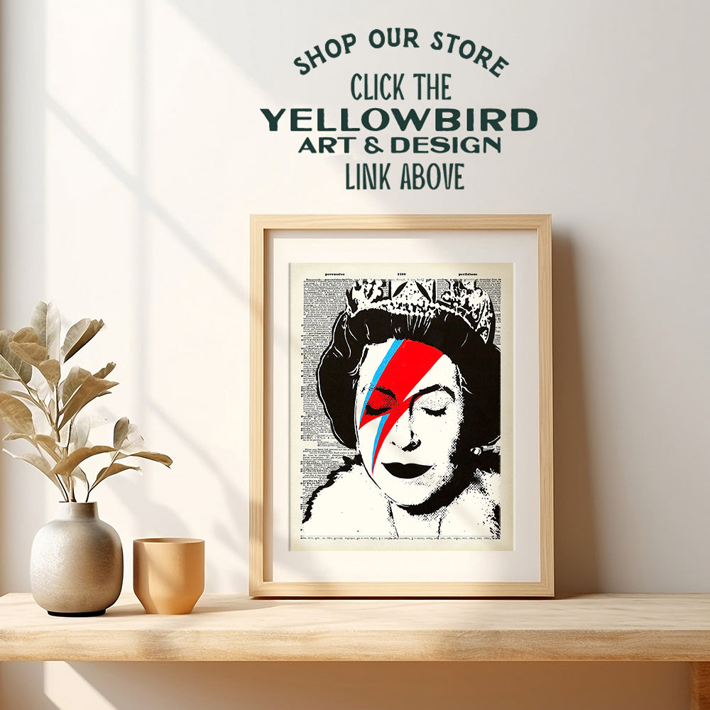 Banksy Queen Elizabeth Wall Art Poster - 8x10 Graffiti Art Print - Dictionary Art - Unique Gift for Urban Street Art Fans - Cool Room Decor for David Bowie Ziggy Stardust, British Royalty Fans