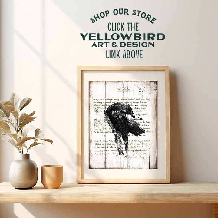 Edgar Allan Poe, The Raven - 8x10 Sign Photo - Shabby Chic Wall Art, Home Decor - Vintage Rustic Decoration Poster Print for Living Room, Bedroom - Gift for Goth Poem, Poetry Fans