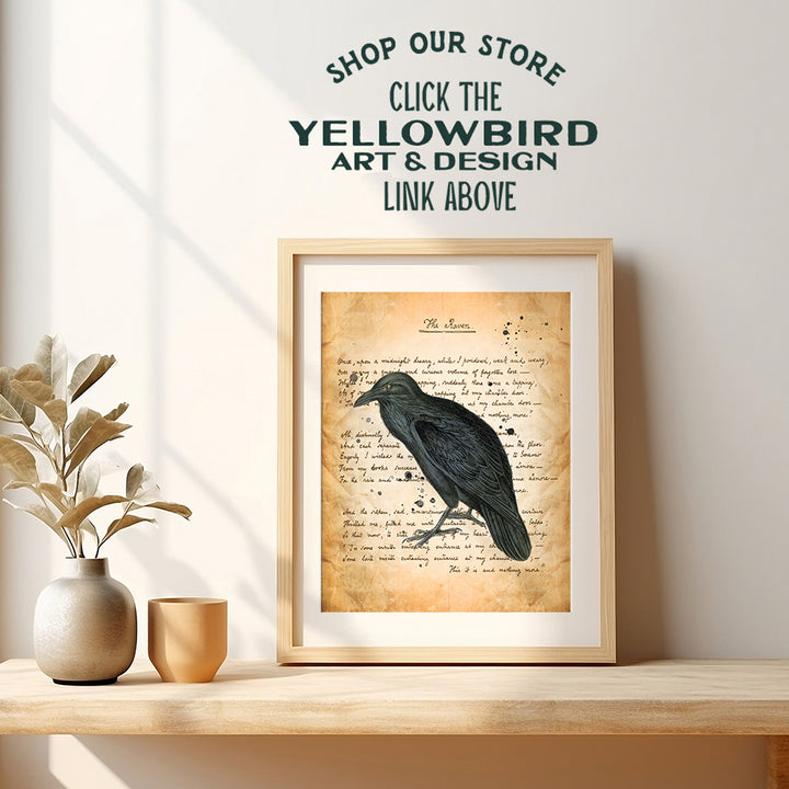 Goth Gothic Home Decor, Wall Art - Creepy Edgar Allan Poe The Raven Poem for Living Room, Bedroom, Bathroom, Kitchen - Vintage Rustic Decoration or Gift - 8x10 UNFRAMED Retro Poster Print