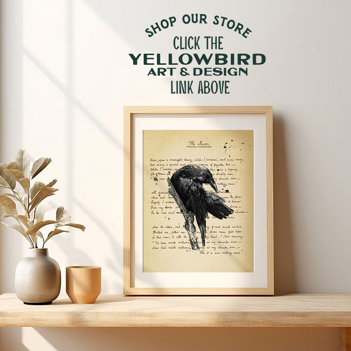 The Raven - Edgar Allan Poe Vintage Wall Art Decor Set - Rustic Retro Home, Apartment or Office Decoration Picture for Living Room, Bedroom - Gift for Goth and Steampunk Fans