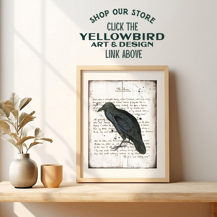 Rustic Edgar Allan Poe The Raven Poem Wall Art - Creepy Goth Gothic Home Decor for Bathroom, Bedroom, Living Room - Shabby Chic Vintage Decoration or Gift - 8x10 UNFRAMED Retro Poster Print