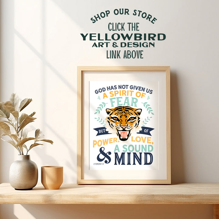 Motivational Inspirational Quote Religious Bible Verse Wall Art - Christian Scripture Tiger Wall Decor for Home, Sunday School, Kids, Boys Bedroom, Living Room, Church - Jungle Animal Catholic Gifts