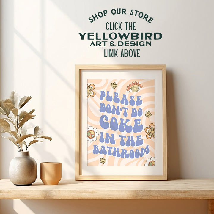 60s 70s Blue Bathroom Decor - Cute Bathroom Pictures - Trippy Vintage small Bathroom Wall Art - funny Quotes Wall Decor Poster - Hippie Bathroom Decor Aesthetic - Retro style Preppy Room Dorm Decor