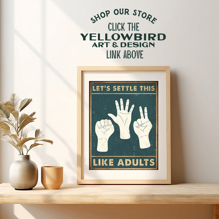 funny Wall Decor for Home - Rock Paper Scissors funny Quotes Wall Art - Yellowbird Art & Design - funny Office Decor - Humorous Wall Art for Kids, Women, Men - Silly Wall Art for Bedroom, Living room