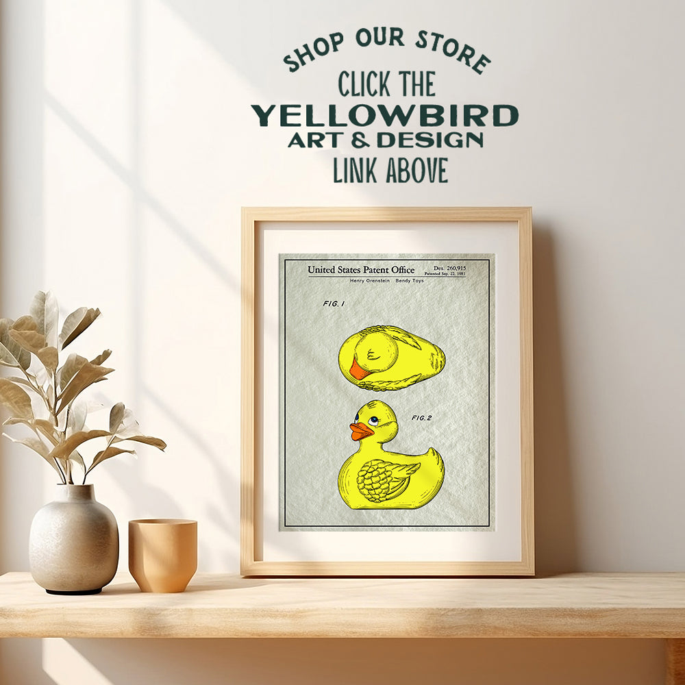 Original Rubber Duck Bathroom Patent Art Print - 8x10 Vintage Wall Art Poster - Chic Retro Home Decor for Boys, Girls, Kids, Baby Room, Nursery or Bath - Great Gift for Mom - Unframed Photo