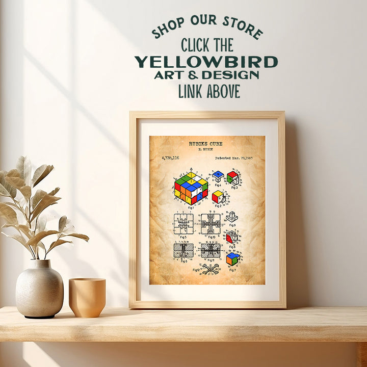 Rubiks Cube Vintage Wall Art Poster - 8x10 Patent Art Print - Chic Rustic Home Decor for Kids, Teens Room, Family or Game Room, Living Room, Den, Office, Dorm - Gift for Nerds, Gamers, Puzzle Fans