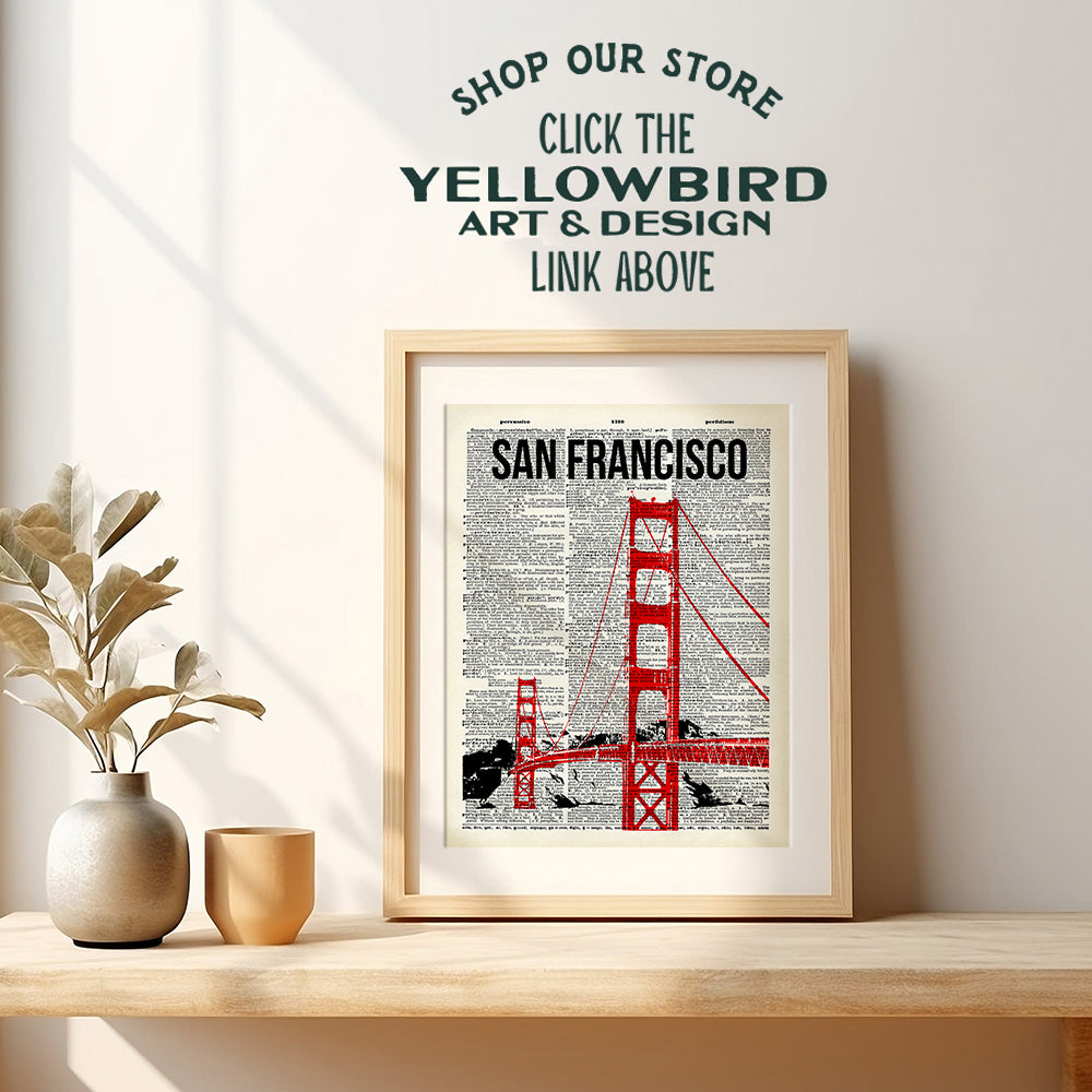 San Francisco Golden Gate Bridge Dictionary Wall Art - 8x10 Upcycled Photo, Home Decor, Room Decoration Poster Print - Cool Unique Gift for California, CA Fans - Unframed Picture