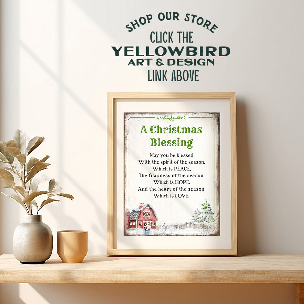 Old Fashioned Country Christmas Decorations - Rustic Farmhouse Christmas Decor - Cute Xmas Decorations - Christian Religious Christmas Home Decor - Unique Retro Vintage Holiday Wall Decor Poster