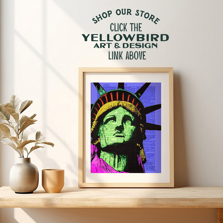 Statue of Liberty - Wall Art Print on Dictionary Photo - Ready to Frame (8X10) Vintage Photo - Makes a Great Gift for Home Decor, Living Room, Bedroom - New York City Pop Art - NYC